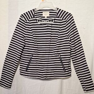 LOFT Navy and White Striped Cotton Cropped Bomber Jacket, Sz 8, NWOT